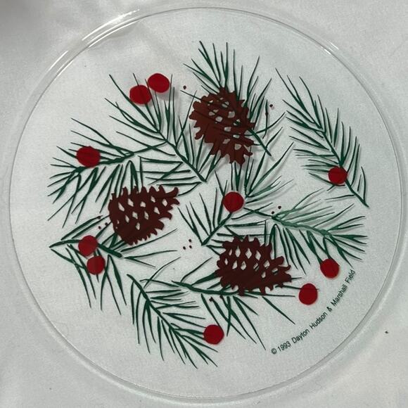 Holiday Evergreen Pinecone Glass Serving Plate Marshall Field Retro - Picture 7 of 16